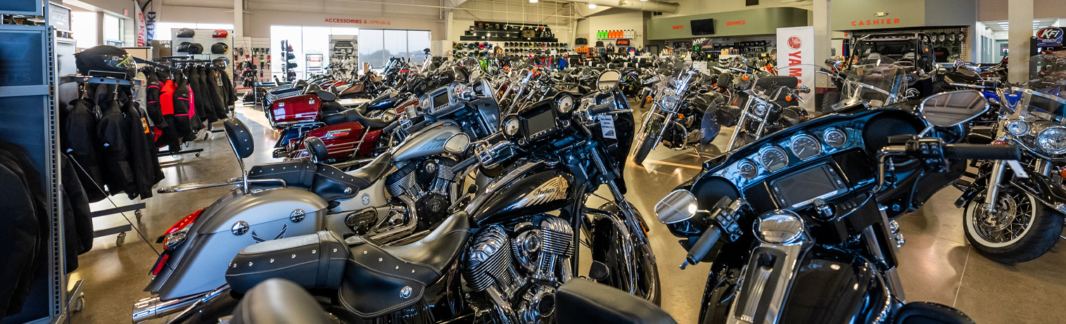 Motorcycles in the Fort Collins Motorsports Showroom